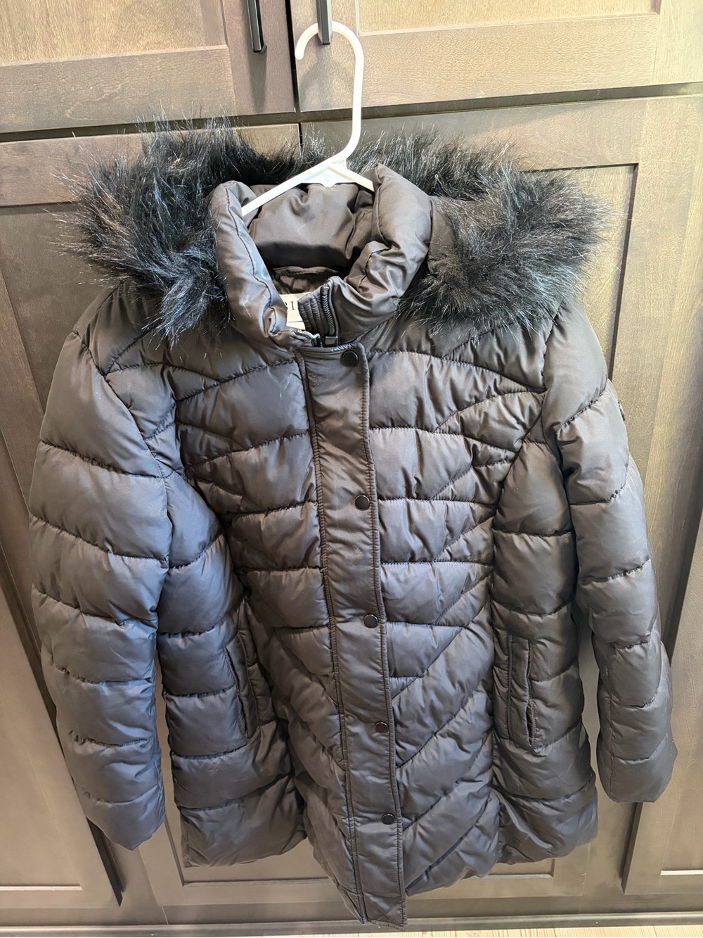 BINACL Women’s XL Black Puffer Coat Faux Fur Hood Winter Jacket